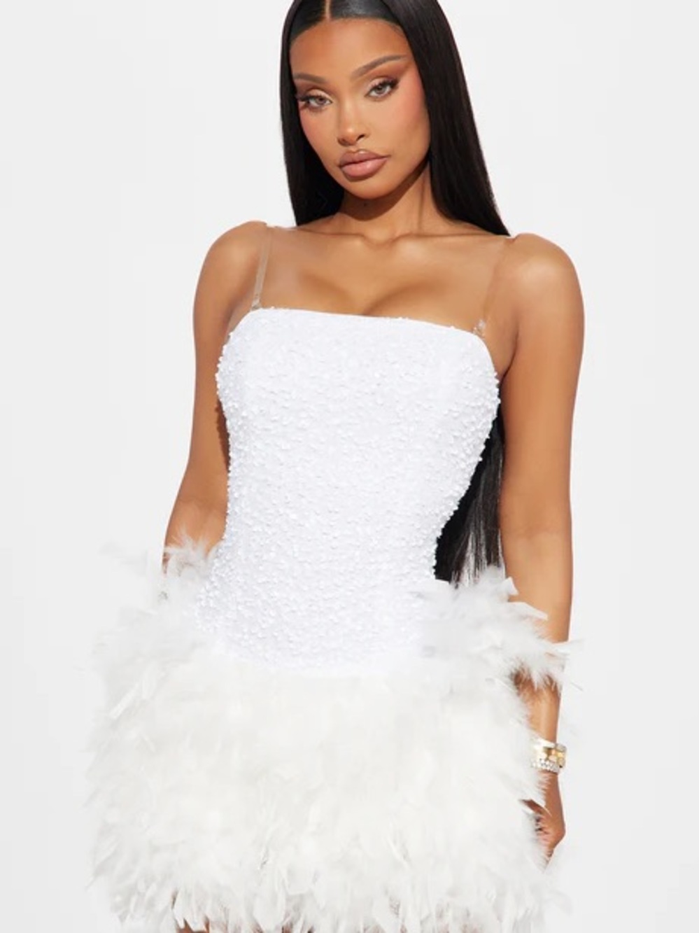 Fashion Nova Zoey Feathered Sequin Mini Dress